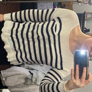 Navy blue and white striped sweater